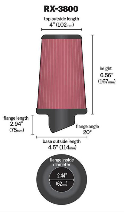 K&N X-Stream Universal Clamp On Filter Fits 2.438 in (62 mm) KNRX-3800