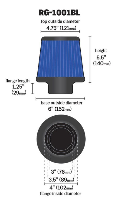 K&N Universal Performance Air Filters RG-1001BL