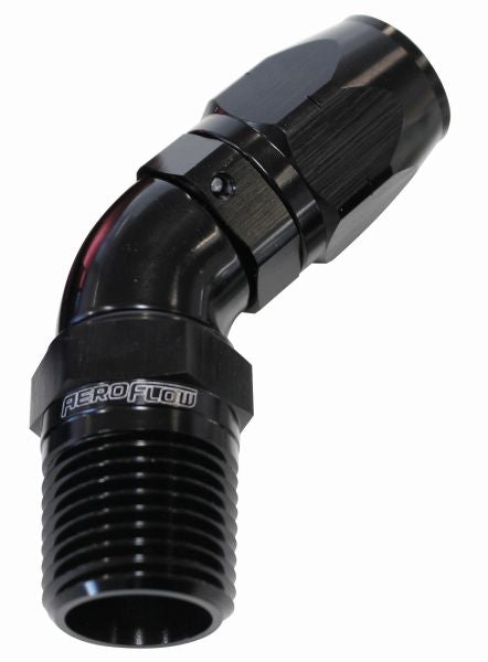 45° Male NPT Full Flow Swivel Hose End 3/8" to -6AN AF528-06-06BLK