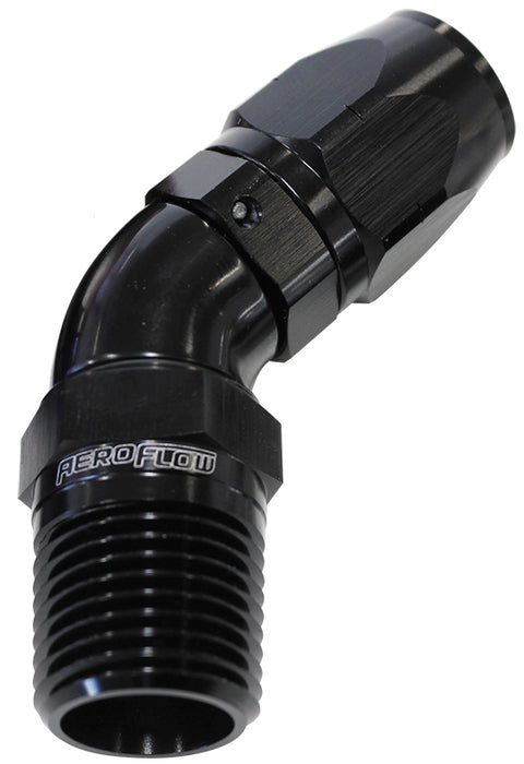 45° Male NPT Full Flow Swivel Hose End 1/2" to -8AN AF528-08-08BLK