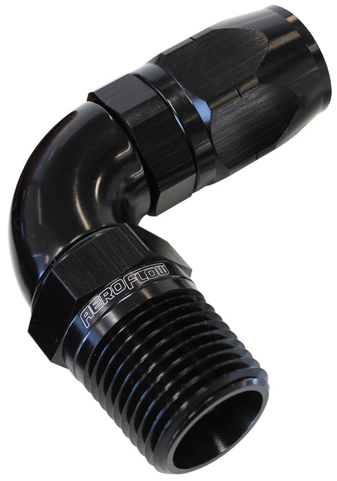 90° Male NPT Full Flow Swivel Hose End 1/2" to -8AN AF529-08-08BLK