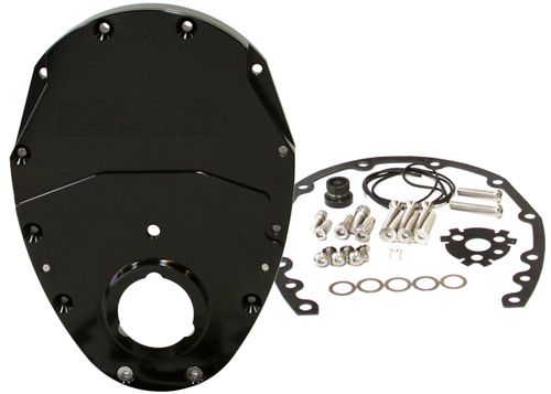 Small Block Chev 350 2-Piece Billet Timing Cover - Black Finish AF64-4350BLK