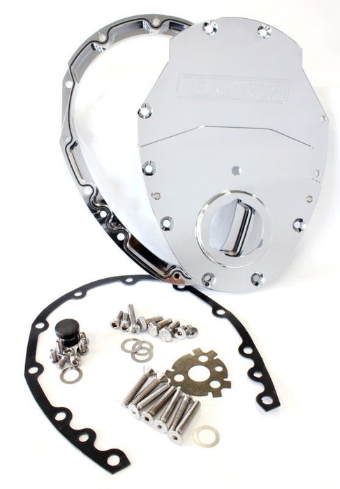 Small Block Chev 350 2-Piece Billet Timing Cover - Chrome Finish AF64-4350C