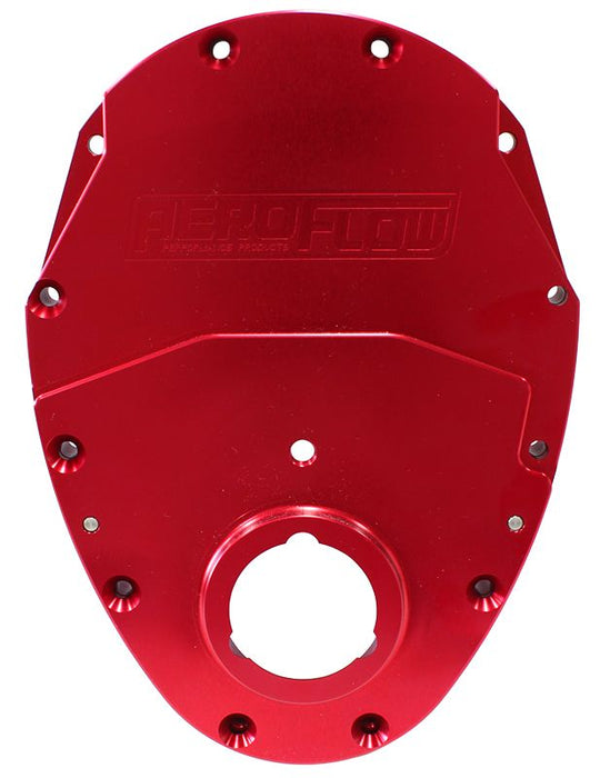 Small Block Chev 350 2-Piece Billet Timing Cover - Red Finish AF64-4350R