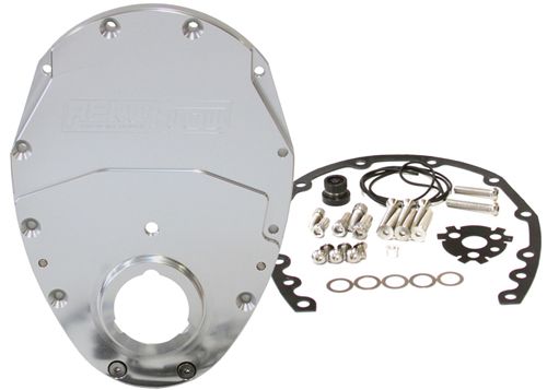 Small Block Chev 350 2-Piece Billet Timing Cover - Silver Finish AF64-4350S