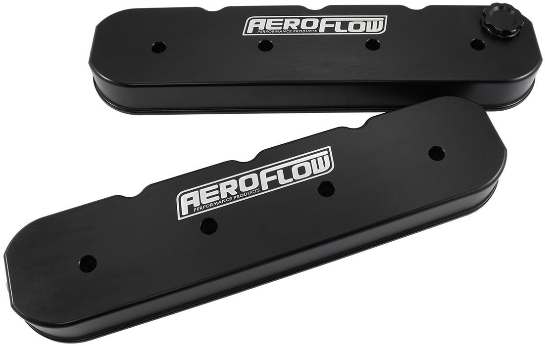 GM LS Billet Valve Cover Set, Black Finish with Aeroflow Logo AF77-5010BLK