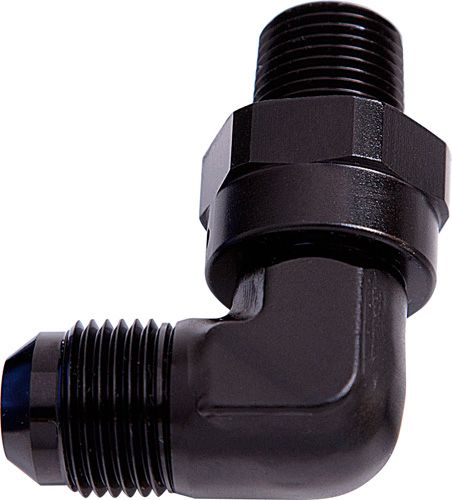 90° NPT Swivel to Male AN Flare Adapter 1/8" to -3AN AF922-03-02BLK