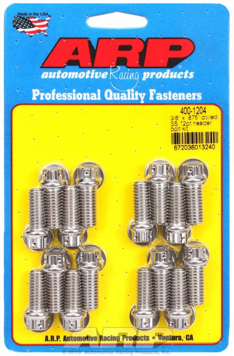 Exhaust Header Bolt Kit, Drilled 12-Point S/S AR400-1204