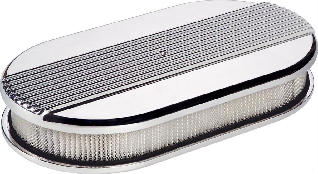 Polished Aluminium Large Oval Air Cleaner Assembly - Ribbed BS15640