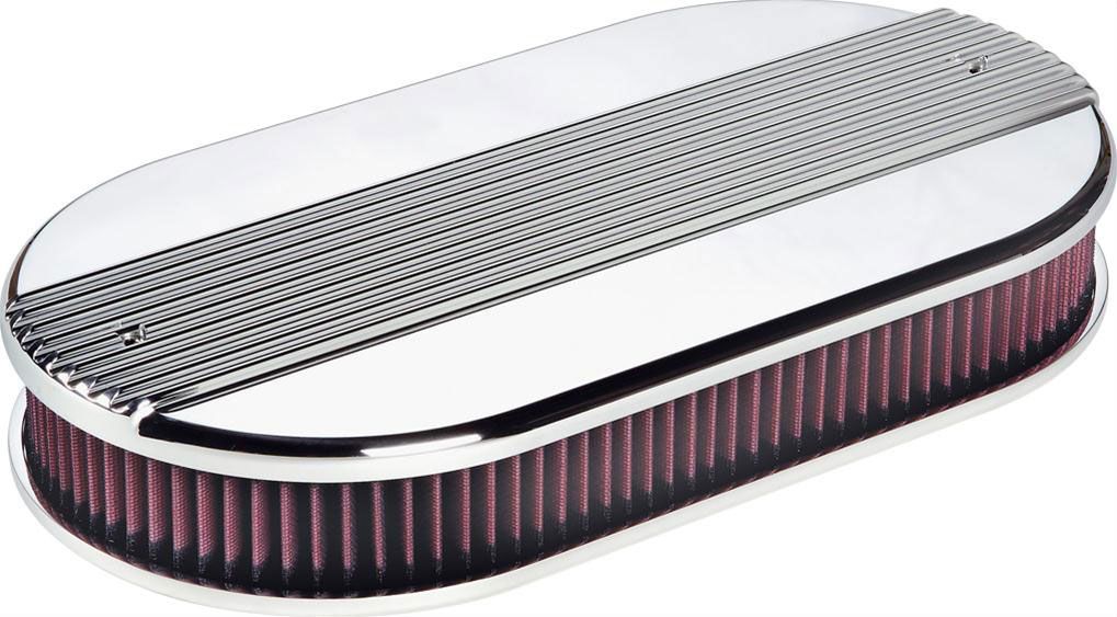 Polished Aluminium Oval Dual Quad Air Cleaner Assembly - Ribbed BS15650