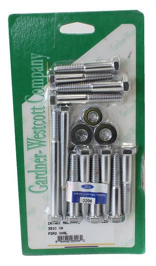 Intake Manifold Bolt Set, Hex, Chrome with Ford Symbol GW11-56222-H