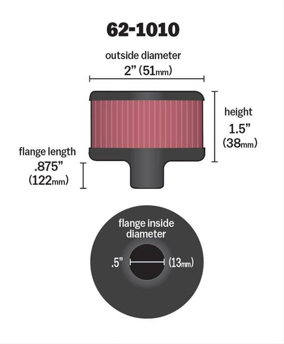 K&N Push-In Vent Filter 2 OD x 1-1/2 H KN62-1010