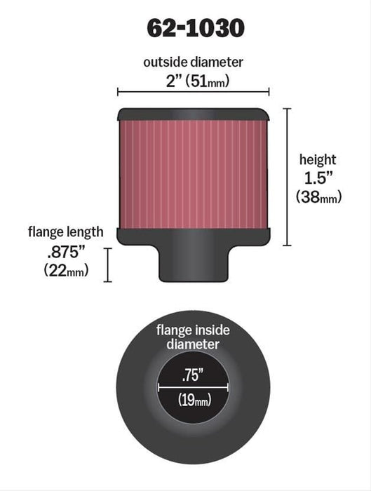 K&N Push-In Vent Filter 2 OD x 1-1/2 H KN62-1030