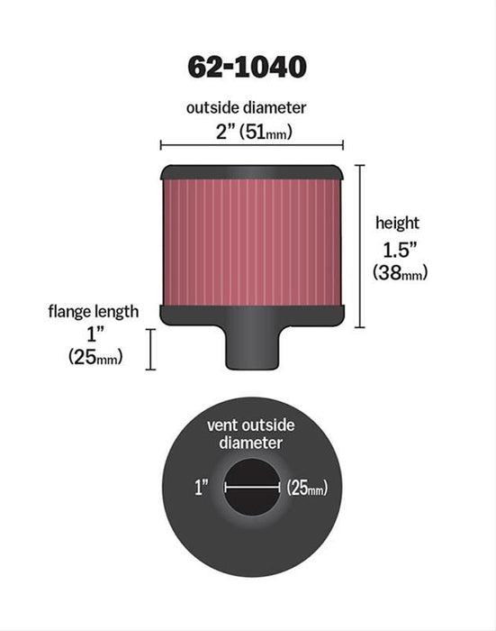 K&N Push-In Vent Filter 2 OD x 1-1/2 H KN62-1040