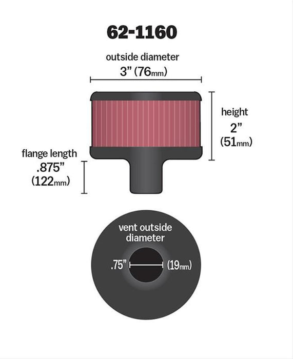 K&N Push-In Vent Filter 3" OD x 2" H KN62-1160