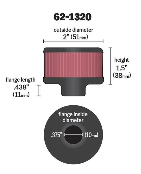 K&N Clamp-On Vent Filter 2 OD x 1-1/2 H KN62-1320