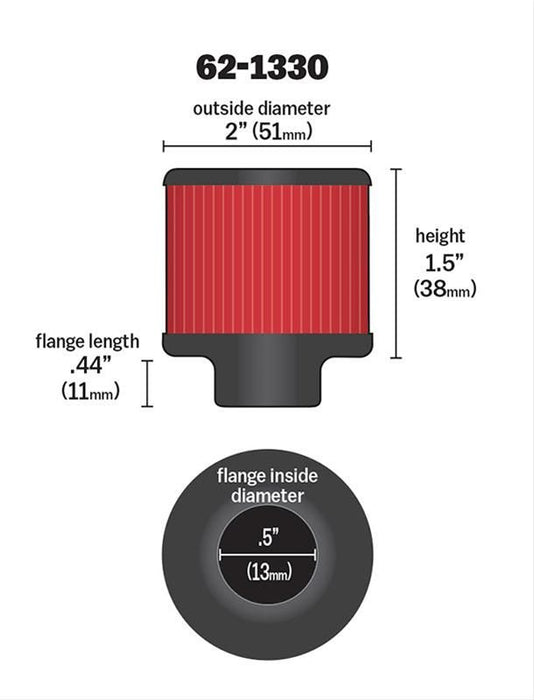 K&N Clamp-On Vent Filter 2 OD x 1-1/2 H KN62-1330