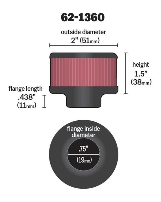 K&N Clamp-On Vent Filter 2 OD x 1-1/2 H KN62-1360