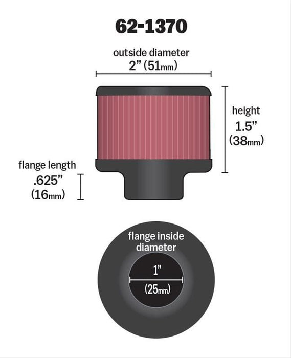 K&N Clamp-On Vent Filter 2 OD x 1-1/2 H KN62-1370