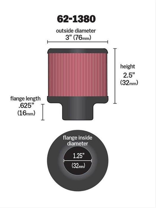 K&N Clamp-On Vent Filter 3 OD x 2-1/2 H KN62-1380