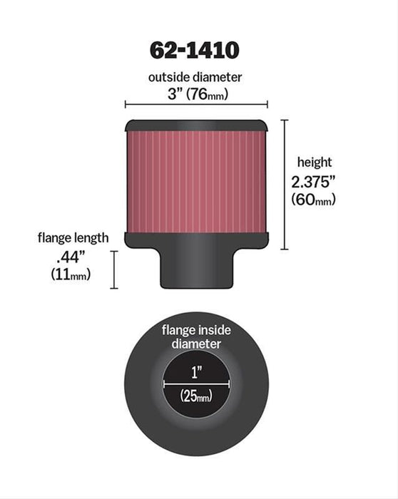 K&N Clamp-On Vent Filter 3 OD x 2-3/8 H KN62-1410