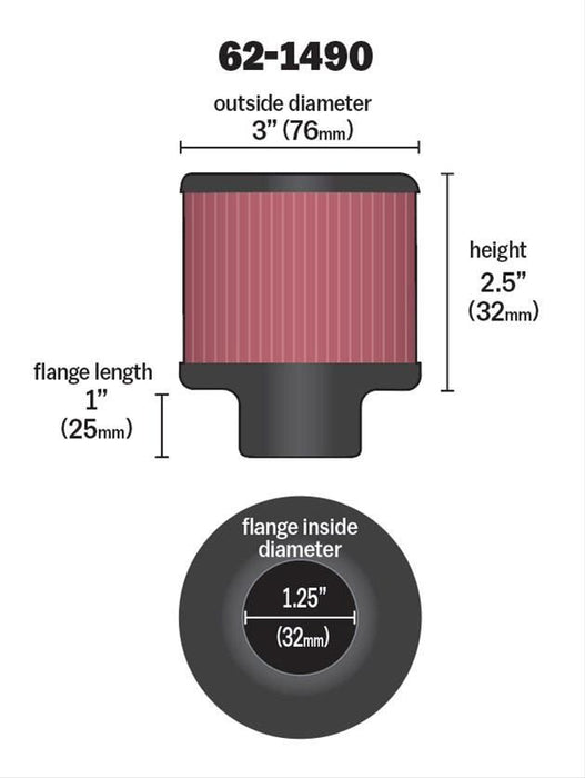 K&N Push-On Vent Filter 3 OD x 2-1/2 H KN62-1490