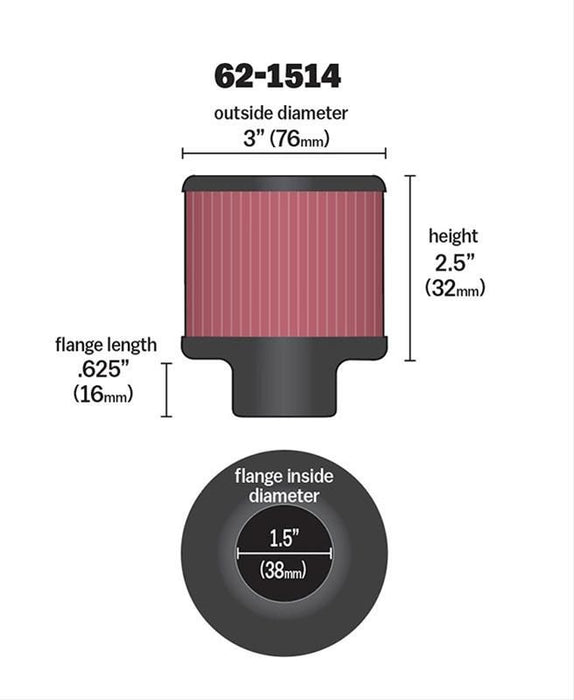 K&N Clamp-On Vent Filter 3 OD x 2-1/2 H KN62-1514