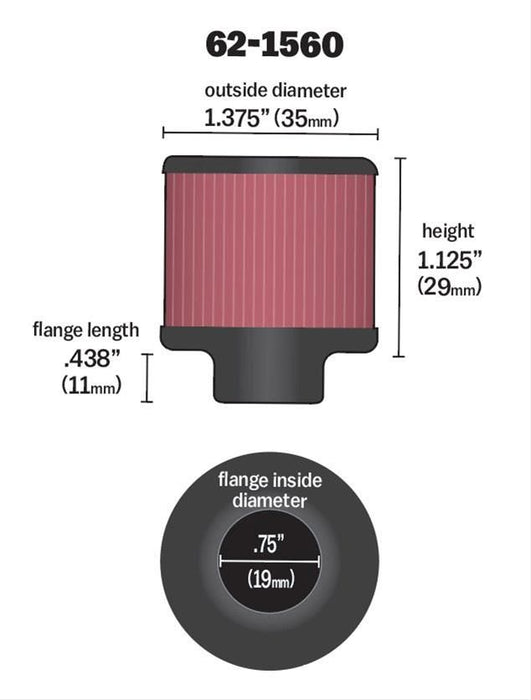 K&N Clamp-On Vent Filter 1-3/8 OD x 1-1/8 H KN62-1560