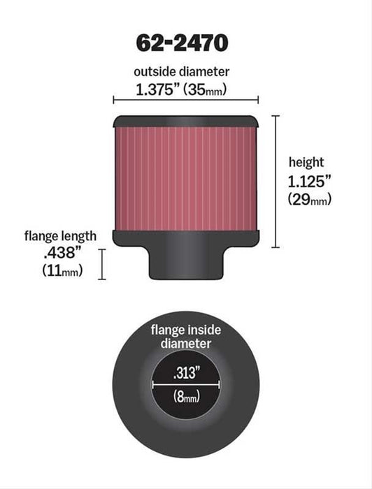 K&N Clamp-On Vent Filter 1-3/8 OD x 1-1/8 H KN62-2470