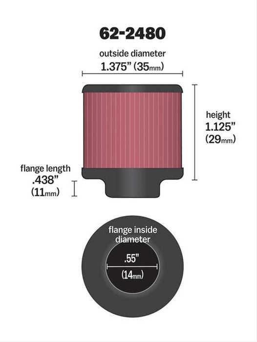 K&N Clamp-On Vent Filter 1-3/8 OD x 1-1/8 H KN62-2480