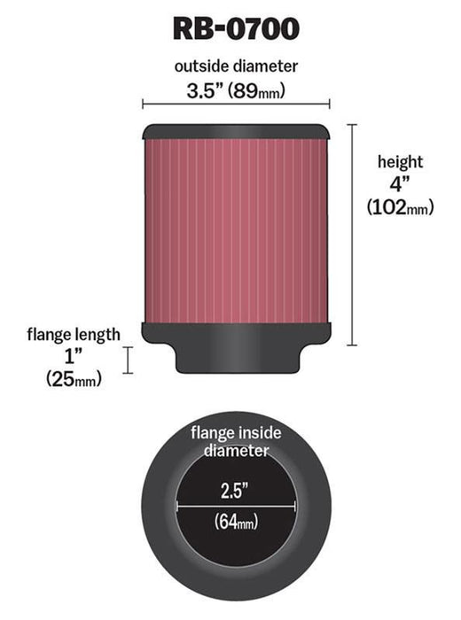 K&N Universal Clamp On Filter Fits 2.5 in (64 mm) KNRB-0700