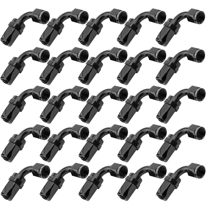 Proflow Bulk Pack 90 Degree Hose End -06AN Hose to Female, Black 25pc