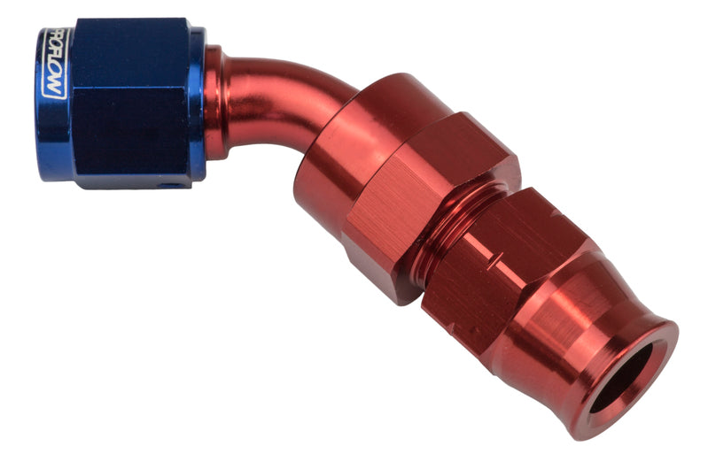 Proflow 5/16in. Tube 45 Degree To Female -06AN Hose End Tube Adaptor, Blue/Red