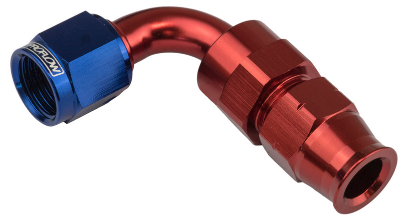 Proflow 5/16in. Tube 90 Degree To Female -06AN Hose End Tube Adaptor, Blue/Red