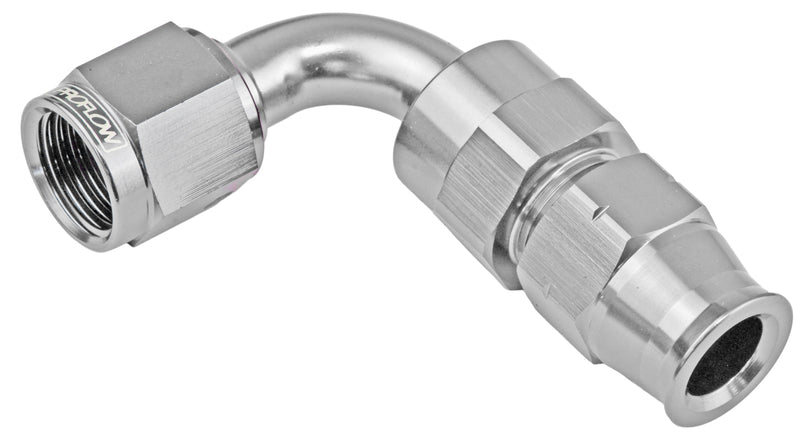 Proflow 3/8in. Tube 90 Degree To Female -06AN Hose End Tube Adaptor, Silver