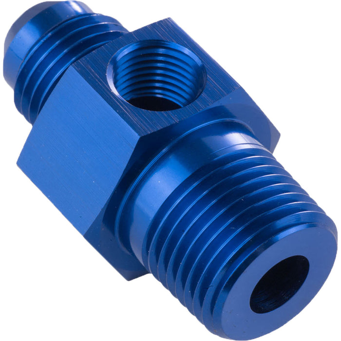 Proflow Male Adaptor 1/4in. NPT To -06AN 1/8in. NPT Gauge Port Hose End, Blue