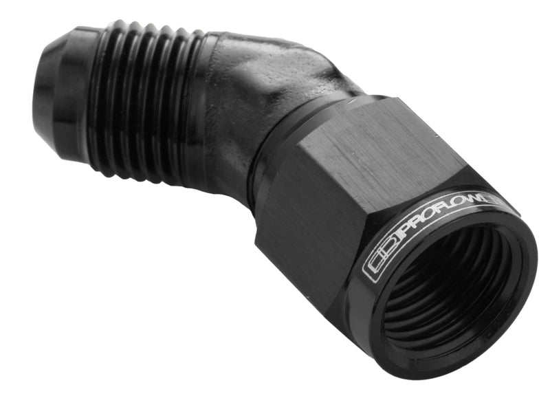 Proflow 45 Degree Male Adaptor - Female Adaptor Swivel Coupler Hose End -03AN, Black