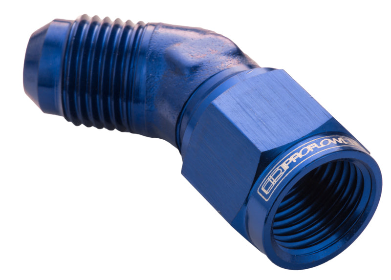 Proflow 45 Degree Male Adaptor - Female Adaptor Swivel Coupler Hose End -03AN, Blue