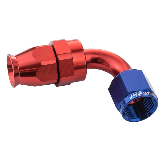 Proflow Aluminium 90 Degree Hose End Hose End For -03AN PTFE Hose, Red/Blue