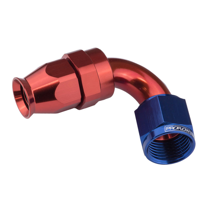 Proflow Aluminium 150 Degree Hose End Hose End For -04AN PTFE Hose, Red/Blue