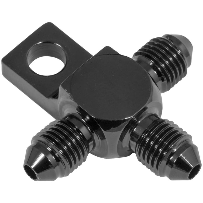 Proflow Black Hose End Tee Block -03AN w/Mount Tab