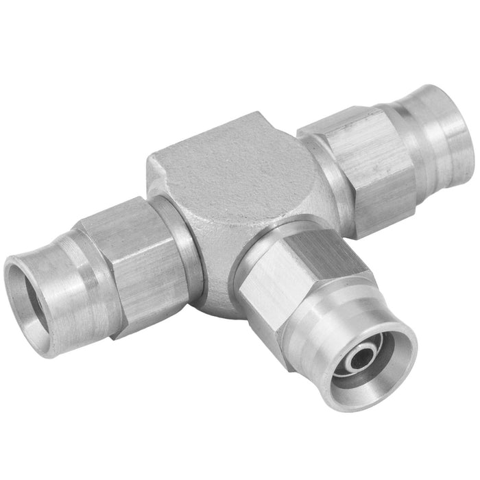 Proflow Stainless Steel Brake Adaptor Tee Block -03AN Hose x 3 Without Mount Tab