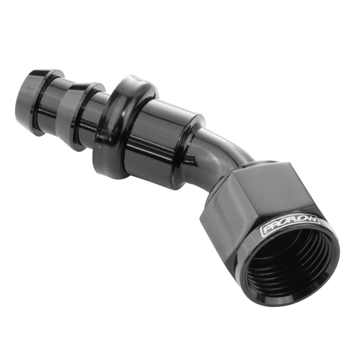 Proflow 45 Degree Push Lock Hose End Barb 1/4'' To Female -04AN, Black