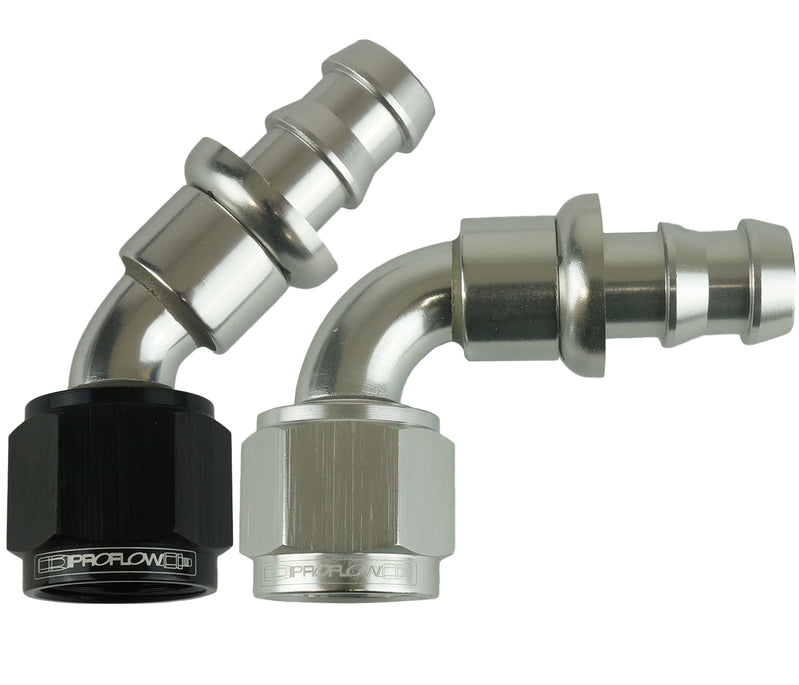 Proflow 45 DEG PUSH ON HOSE END - 10 SILVER