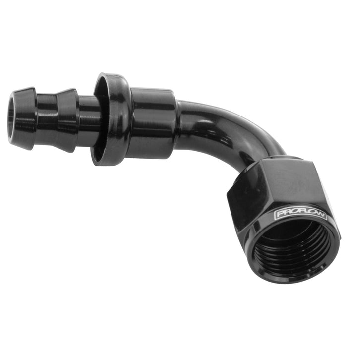 Proflow 90 Degree Push Lock Hose End Barb 5/16'' To Female -05AN, Black