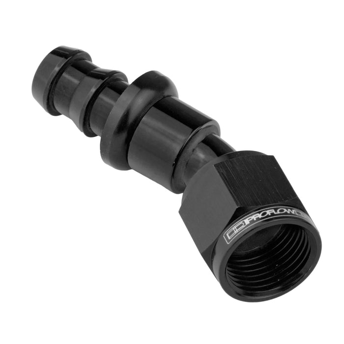 Proflow 30 Degree Push Lock Hose End Barb 5/8'' To Female -12AN, Black