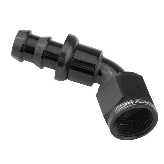 Proflow 60 Degree Push Lock Hose End Barb 1/2'' To Female -08AN, Black