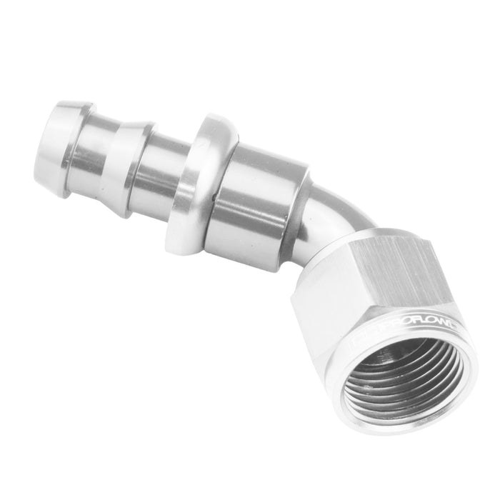 Proflow 60 Degree Push Lock Hose End Barb 1/2'' To Female -08AN, Polished