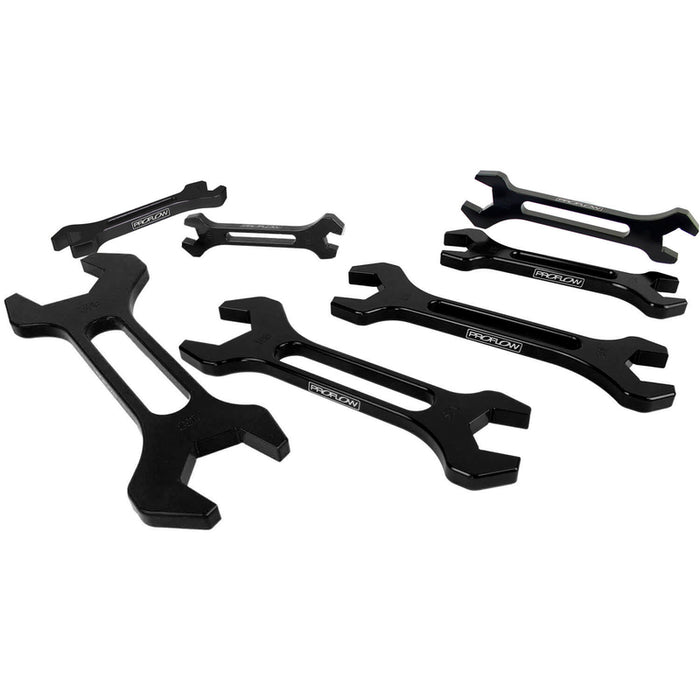 Proflow Billet Black Anodise Aluminium AN Double Ended Wrench Spanner Set 7 Piece