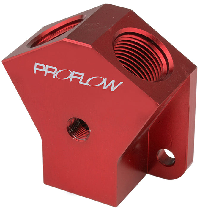 Proflow Billet AN Fuel Block -08AN In -06AN Out w/1/8in. NPT Port, Red